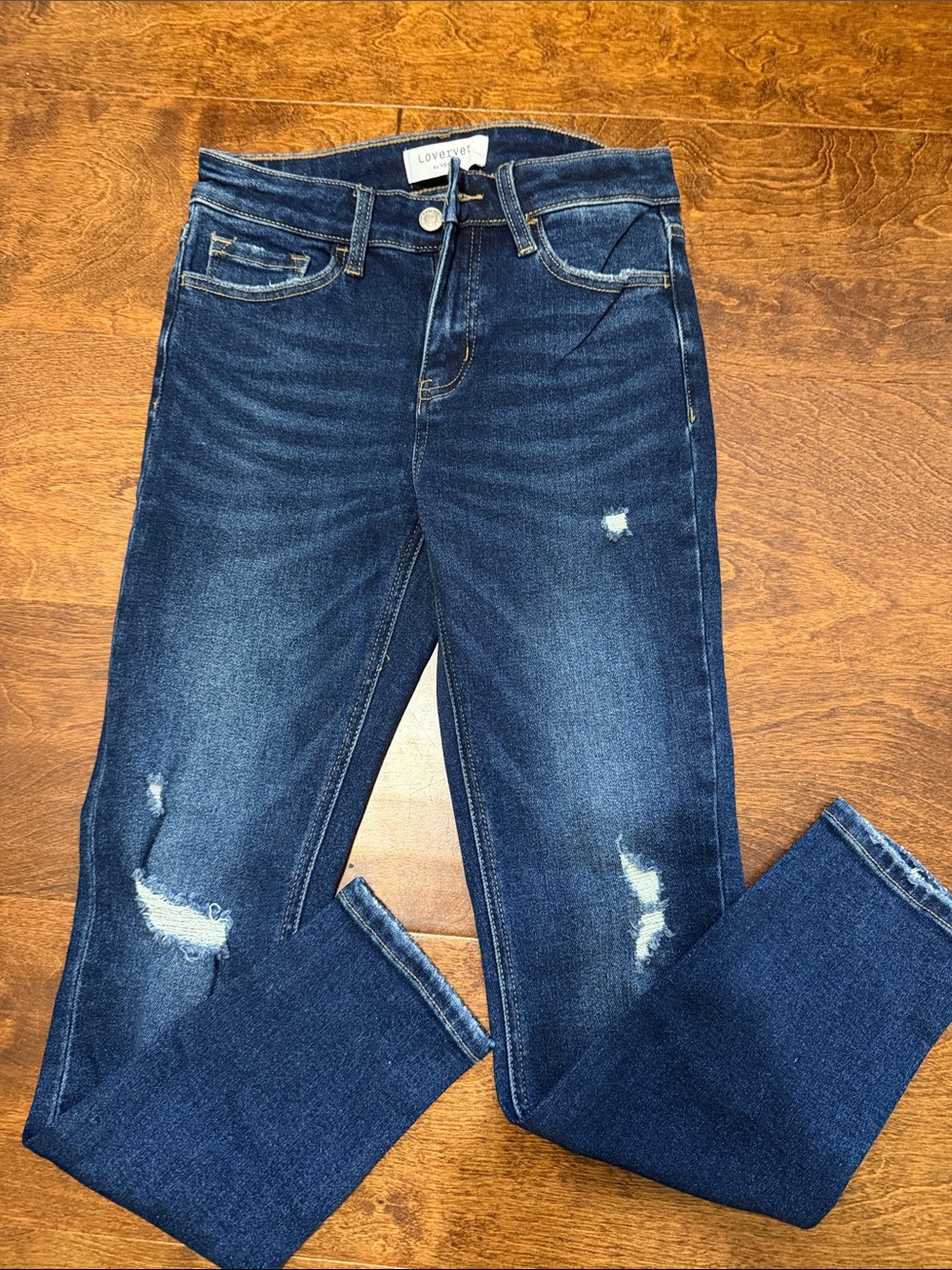 Love Tree Women's Dark Blue Skinny Jeans with Distressed Detail